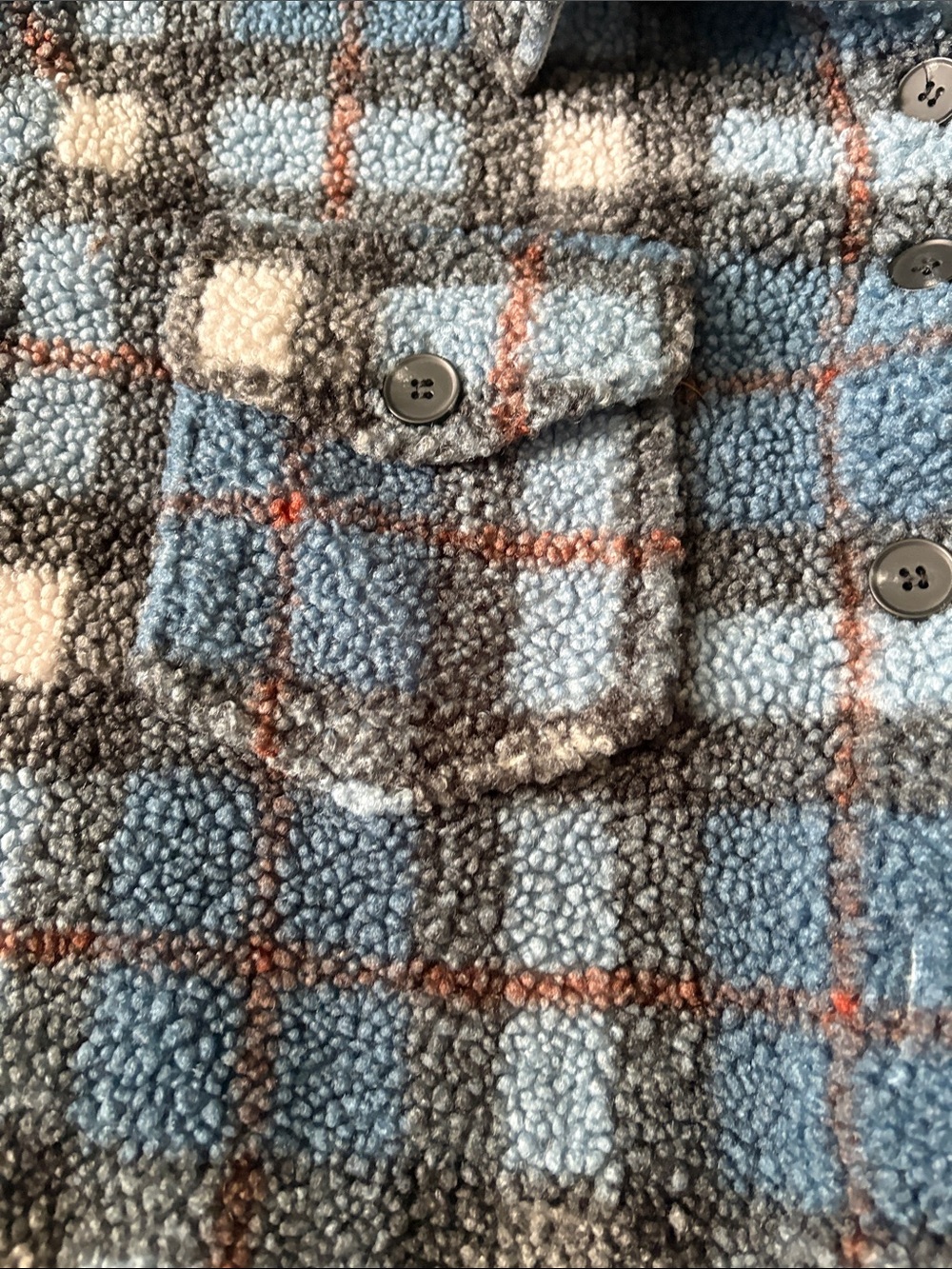 Lands' End Blue and Black Plaid Sherpa Button-Down Jacket Babe - Picture 2 of 9